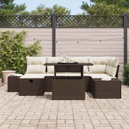 Set Divano da Giardino con cuscino 7 pcs Marrone Poly Rattan - homemem39