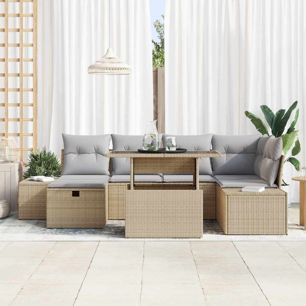 Set Divano da Giardino con cuscino 7 pcs Beige Poly Rattan - homemem39