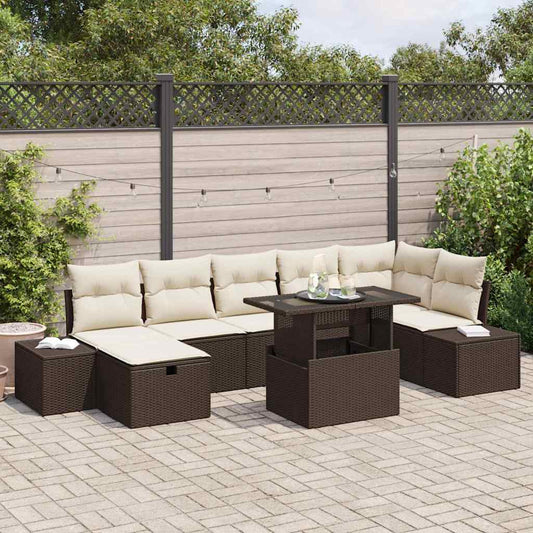 Set Divano da Giardino con cuscino 8 pcs Marrone Poly Rattan - homemem39