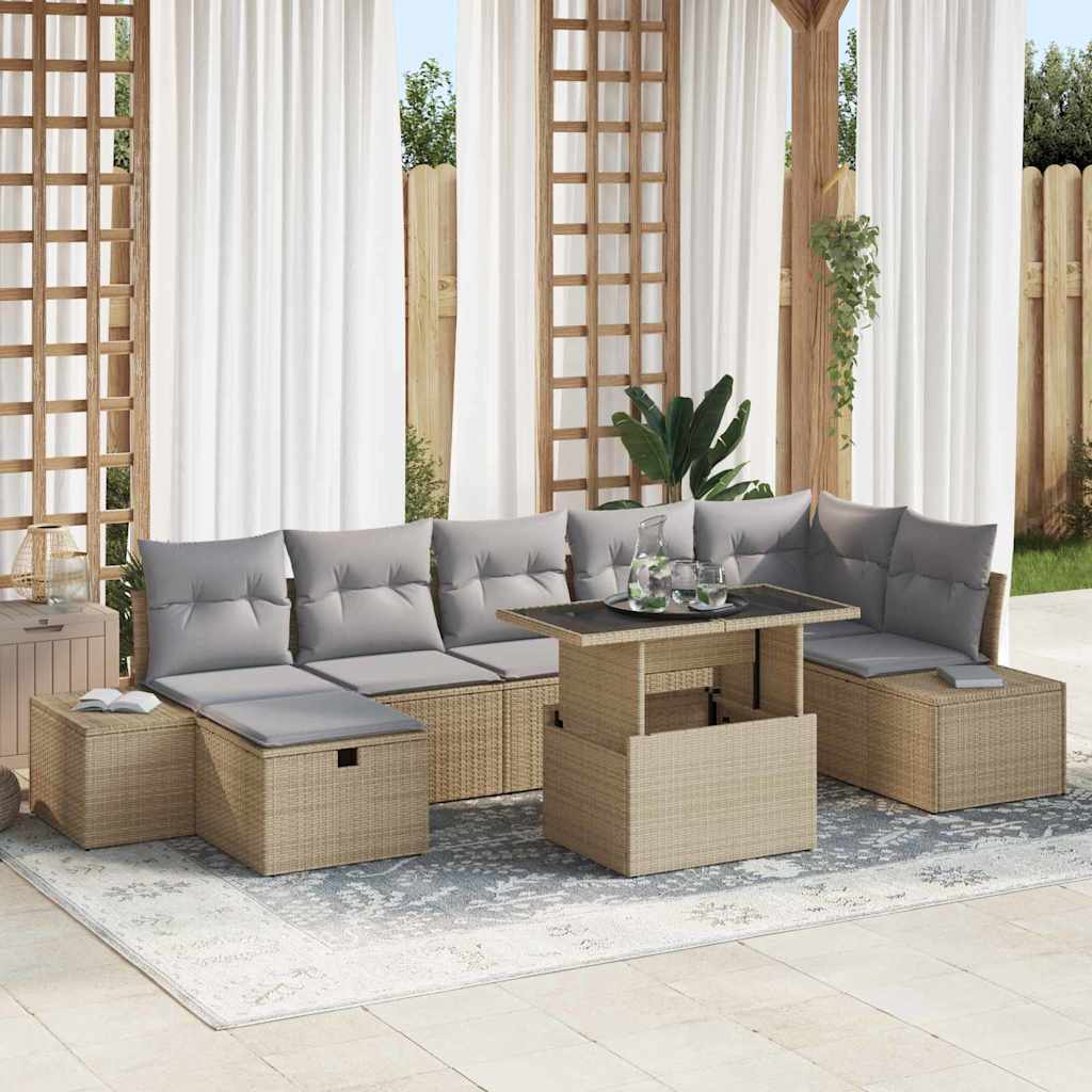 Set Divano da Giardino con cuscino 8 pcs Beige Poly Rattan - homemem39