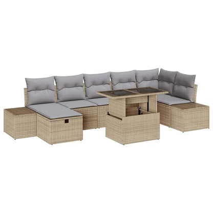 Set Divano da Giardino con cuscino 8 pcs Beige Poly Rattan - homemem39