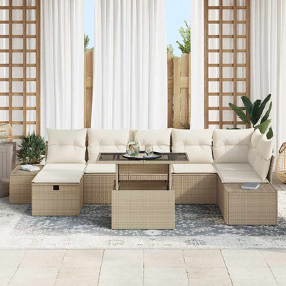 Set Divano da Giardino con cuscino 8 pcs Beige Poly Rattan | homemem39