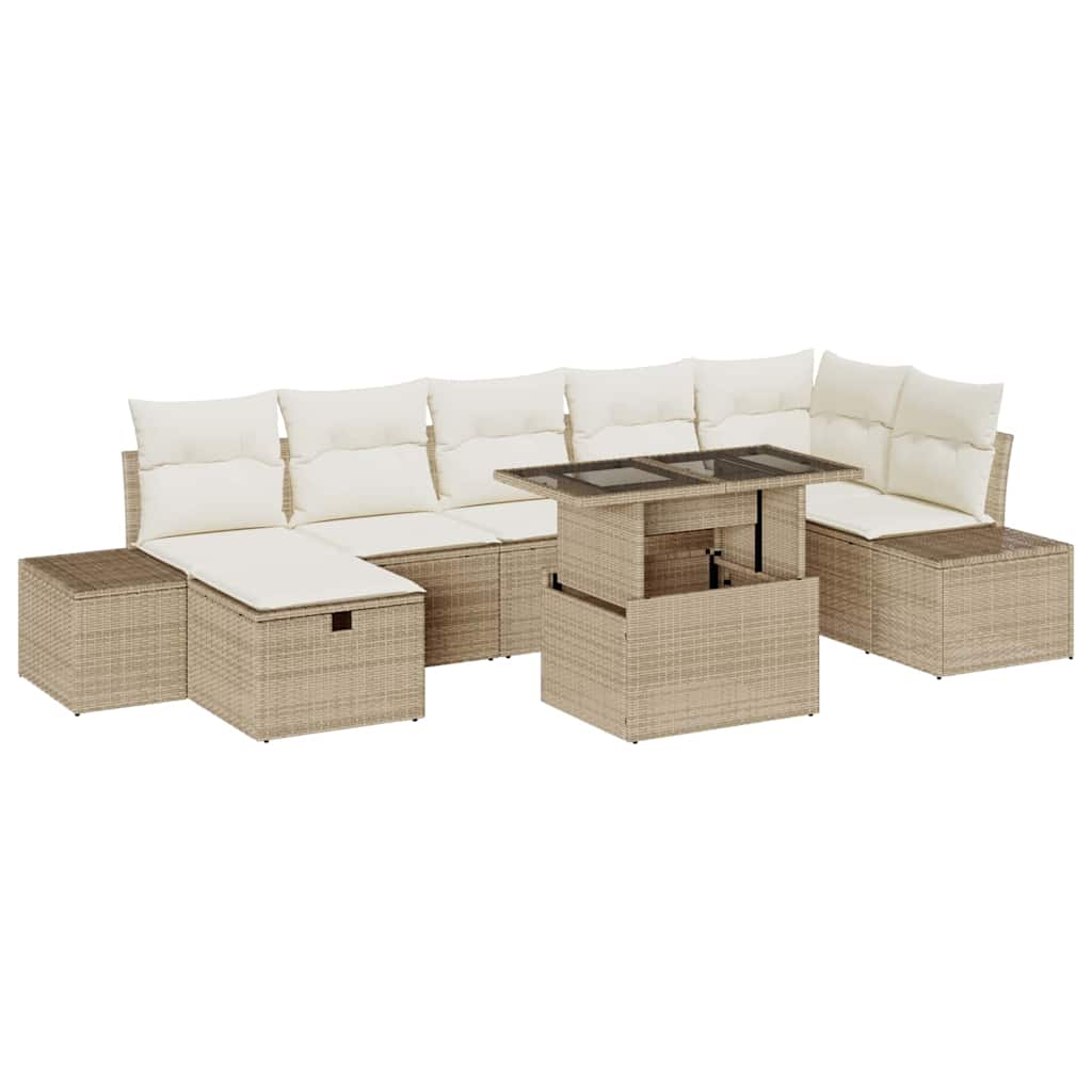 Set Divano da Giardino con cuscino 8 pcs Beige Poly Rattan | homemem39
