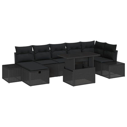 Set Divano da Giardino con cuscino 8 pcs Nero Poly Rattan | homemem39