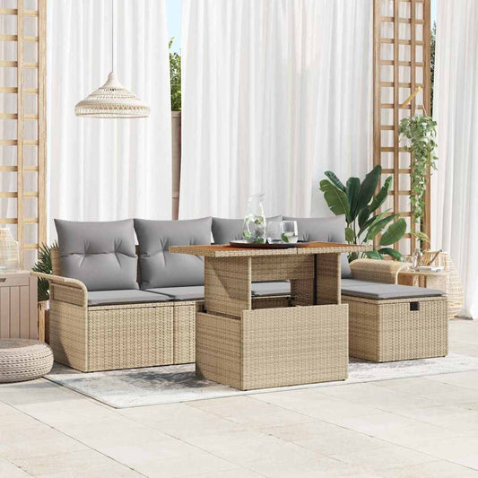 Set Divano da Giardino con cuscino 6 pcs Beige polyrattan - homemem39