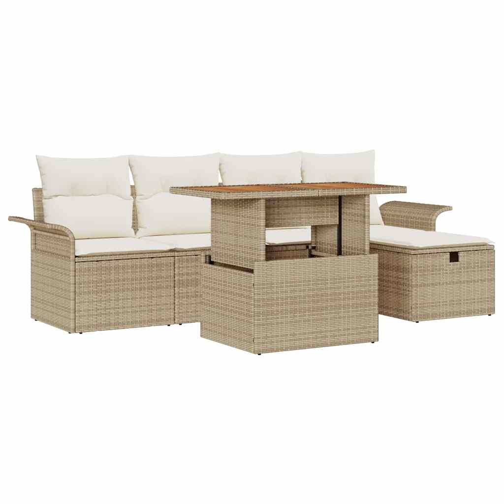 Set Divano da Giardino con cuscino 6 pcs Beige Poly Rattan - homemem39