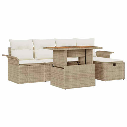 Set Divano da Giardino con cuscino 6 pcs Beige Poly Rattan - homemem39