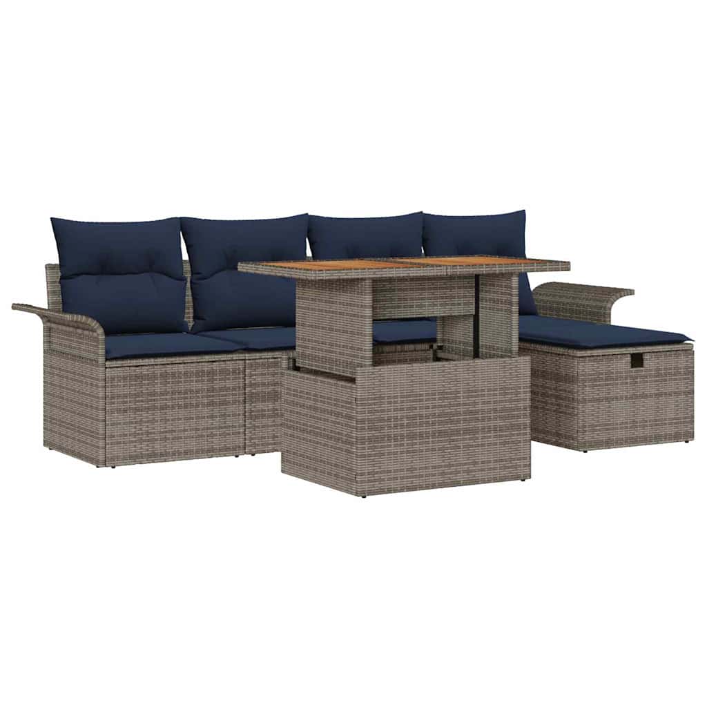 Set Divano da Giardino con cuscino 6 pcs Grigio polyrattan | homemem39
