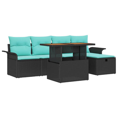 Set Divano da Giardino con cuscino 6 pcs Nero polyrattan | homemem39