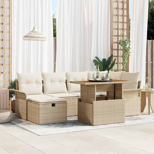 Set Divano da Giardino con cuscino 7 pcs Beige Poly Rattan - homemem39