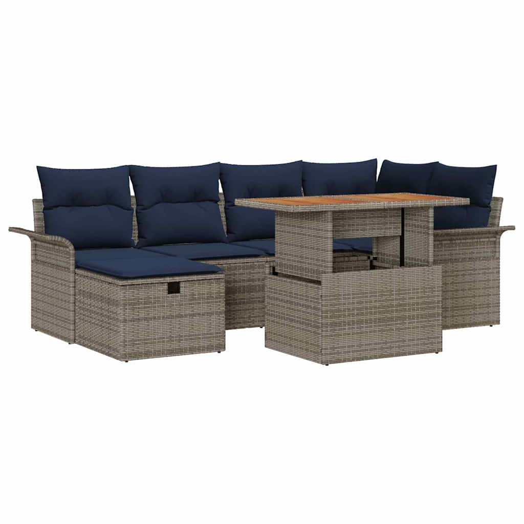 Set Divano da Giardino con cuscino 7 pcs Grigio polyrattan | homemem39
