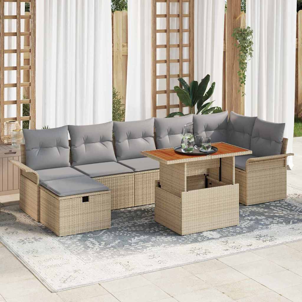 Set Divano da Giardino con cuscino 8 pcs Beige Poly Rattan - homemem39