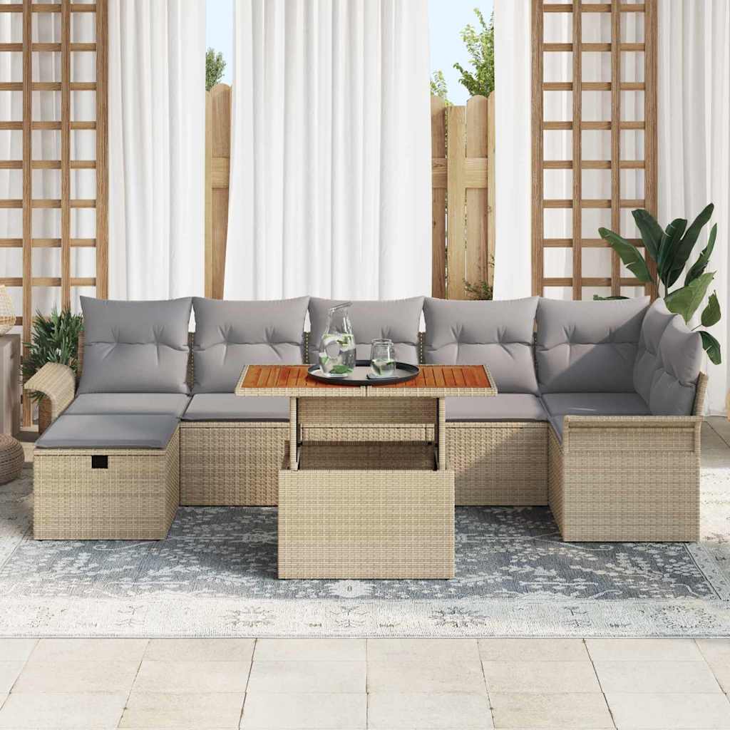 Set Divano da Giardino con cuscino 8 pcs Beige Poly Rattan - homemem39