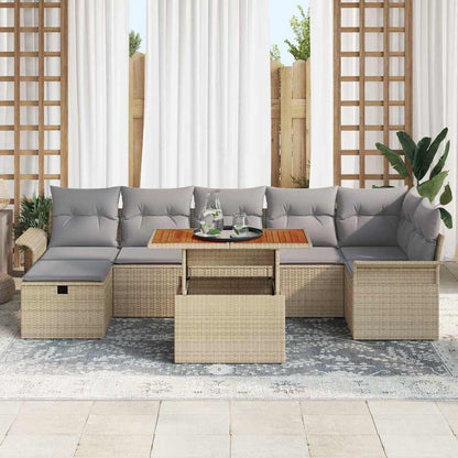 Set Divano da Giardino con cuscino 8 pcs Beige Poly Rattan - homemem39