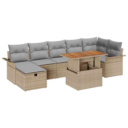 Set Divano da Giardino con cuscino 8 pcs Beige Poly Rattan - homemem39
