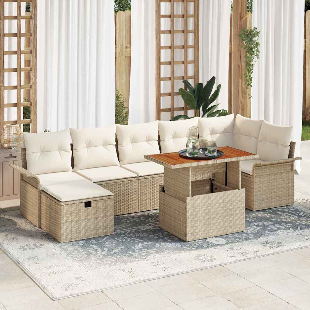 Set Divano da Giardino con cuscino 8 pcs Beige Poly Rattan - homemem39