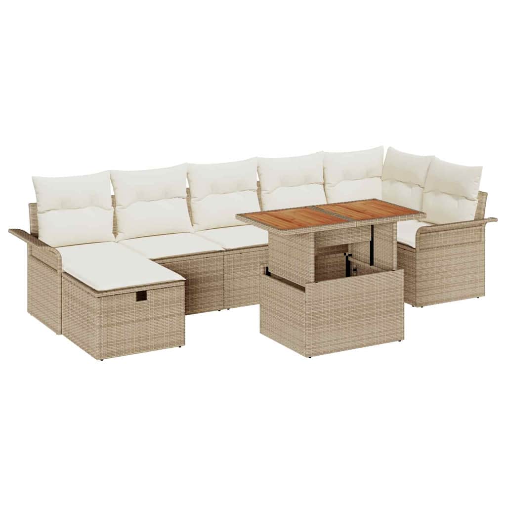 Set Divano da Giardino con cuscino 8 pcs Beige Poly Rattan - homemem39