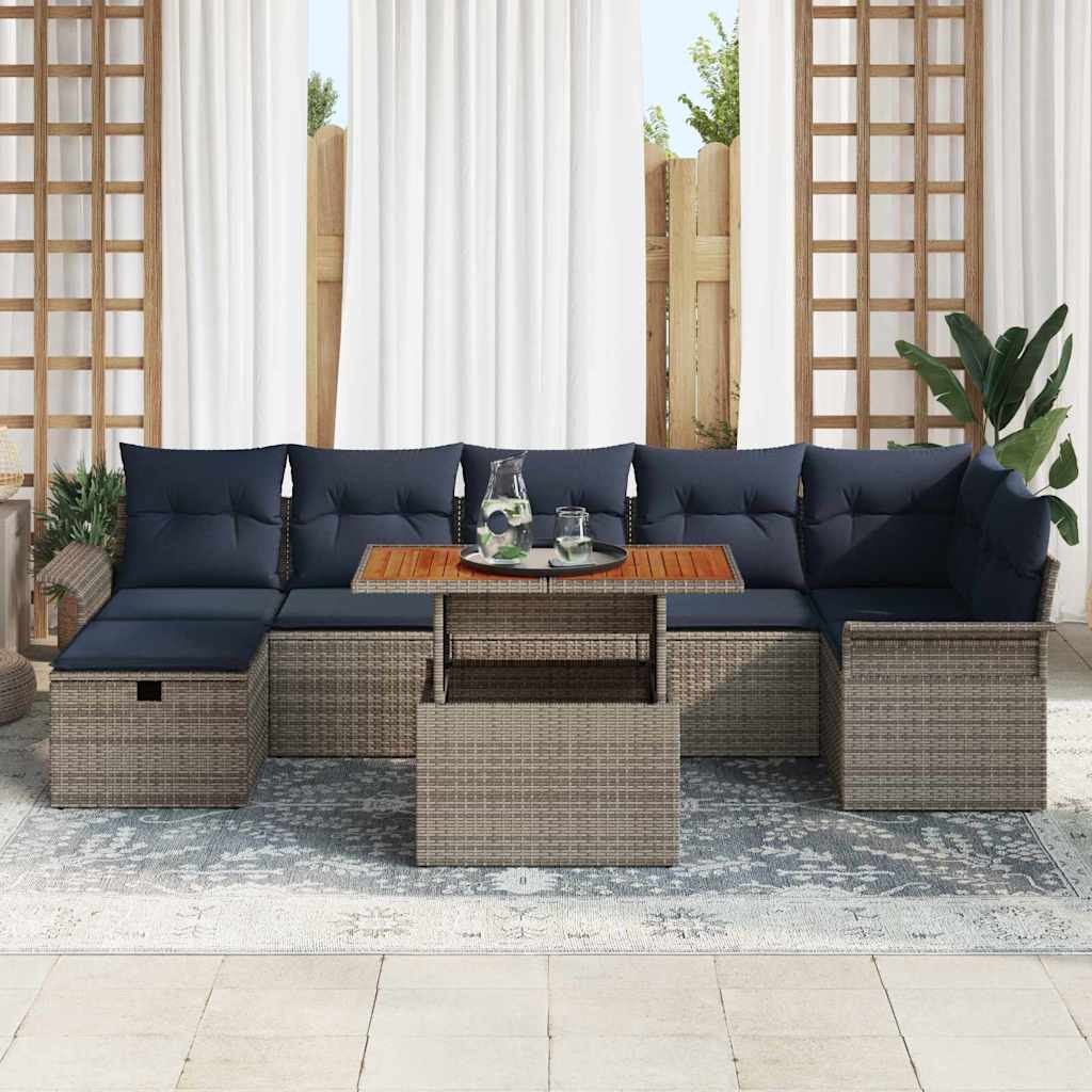 Set Divano da Giardino con cuscino 8 pcs Grigio polyrattan | homemem39