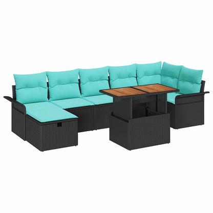 Set Divano da Giardino con cuscino 8 pcs Nero polyrattan | homemem39