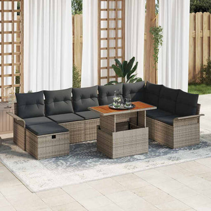 Set Divano da Giardino con cuscino 9 pcs Grigio Poly Rattan