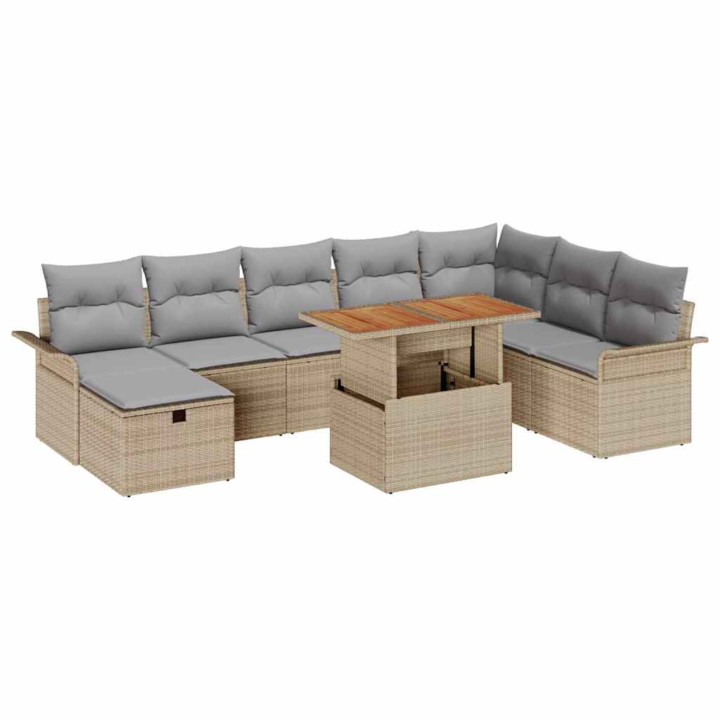 Set Divano da Giardino con cuscino 9 pcs Beige Poly Rattan - homemem39