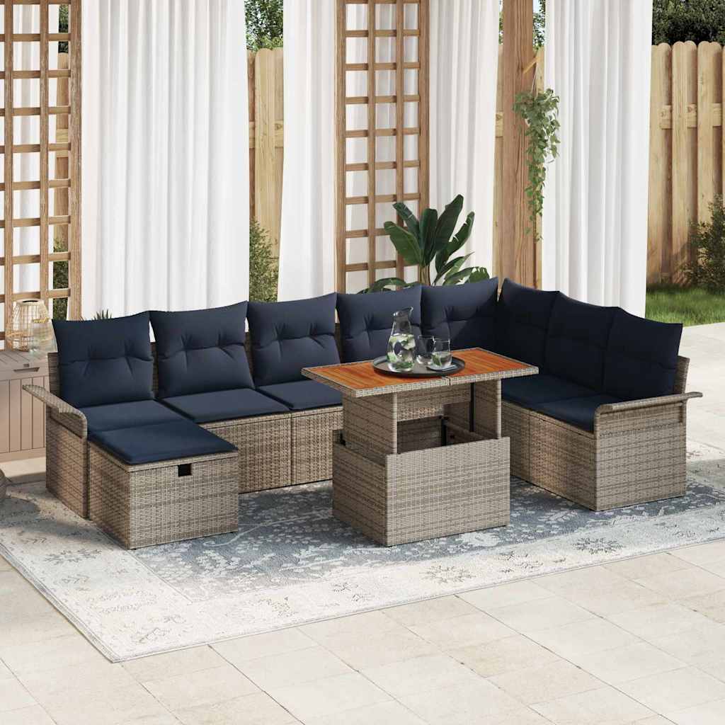 Set Divano da Giardino con cuscino 9 pcs Grigio polyrattan | homemem39