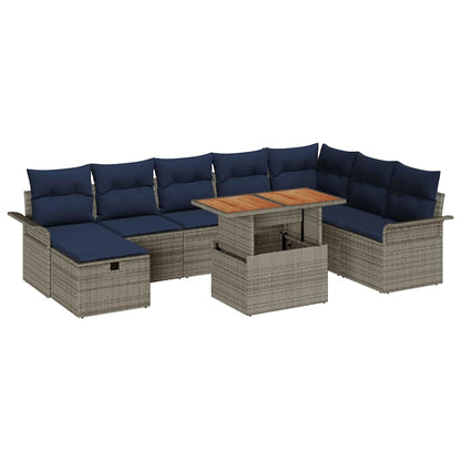 Set Divano da Giardino con cuscino 9 pcs Grigio polyrattan | homemem39