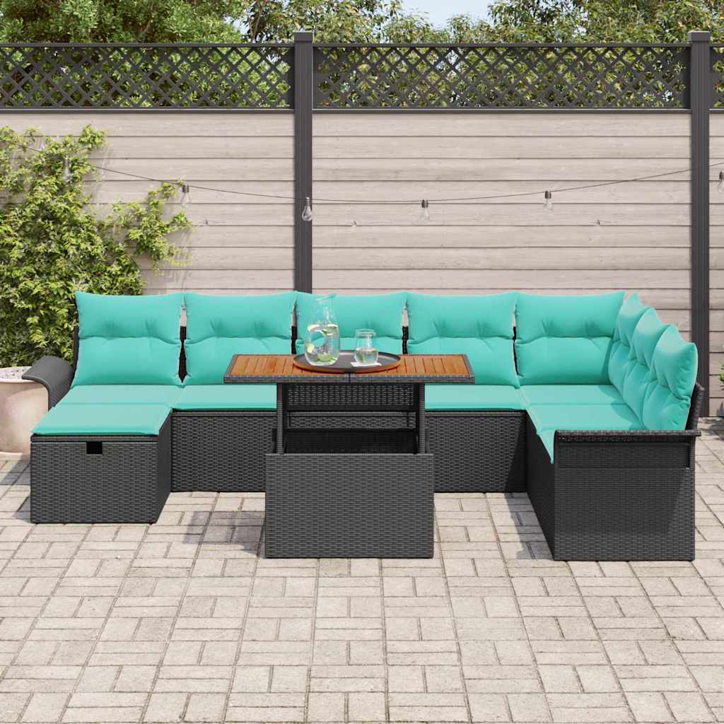 Set Divano da Giardino con cuscino 9 pcs Nero polyrattan | homemem39