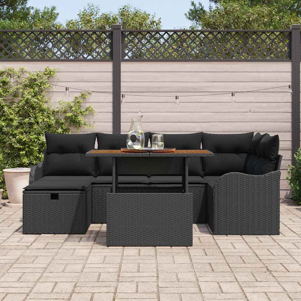 Set Divano da Giardino 7 pz Nero polyrattan | homemem39