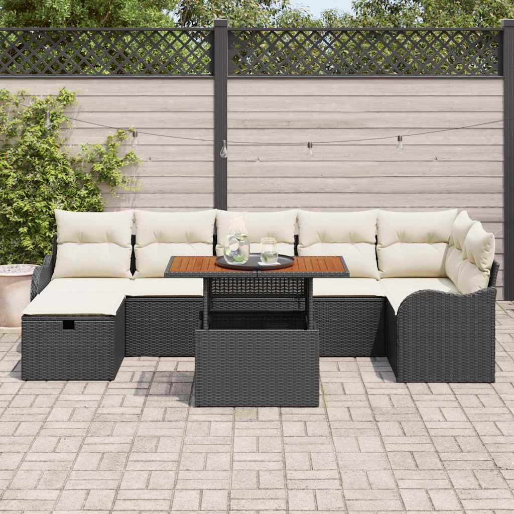 Set Divano da Giardino con cuscino 8 pcs Nero Poly Rattan - homemem39