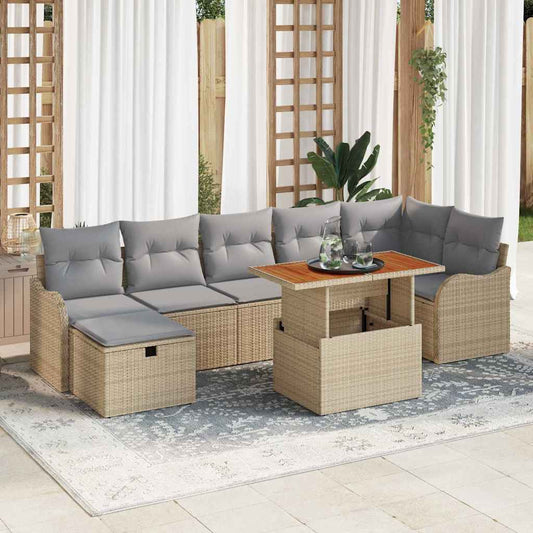 Set Divano da Giardino con cuscino 8 pcs Beige Poly Rattan - homemem39
