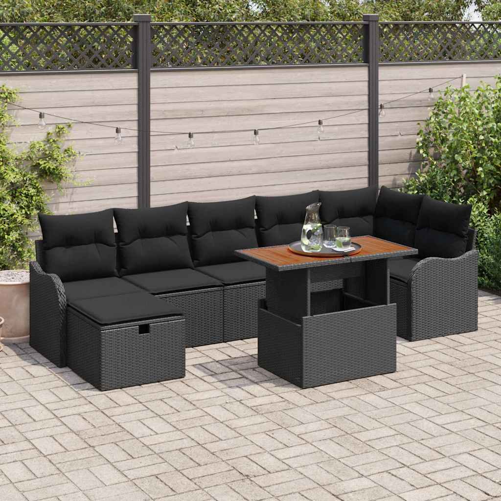 Set Divano da Giardino con cuscino 8 pcs Nero polyrattan | homemem39
