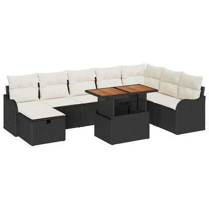Set Divano da Giardino con cuscino 9 pcs Nero Poly Rattan - homemem39