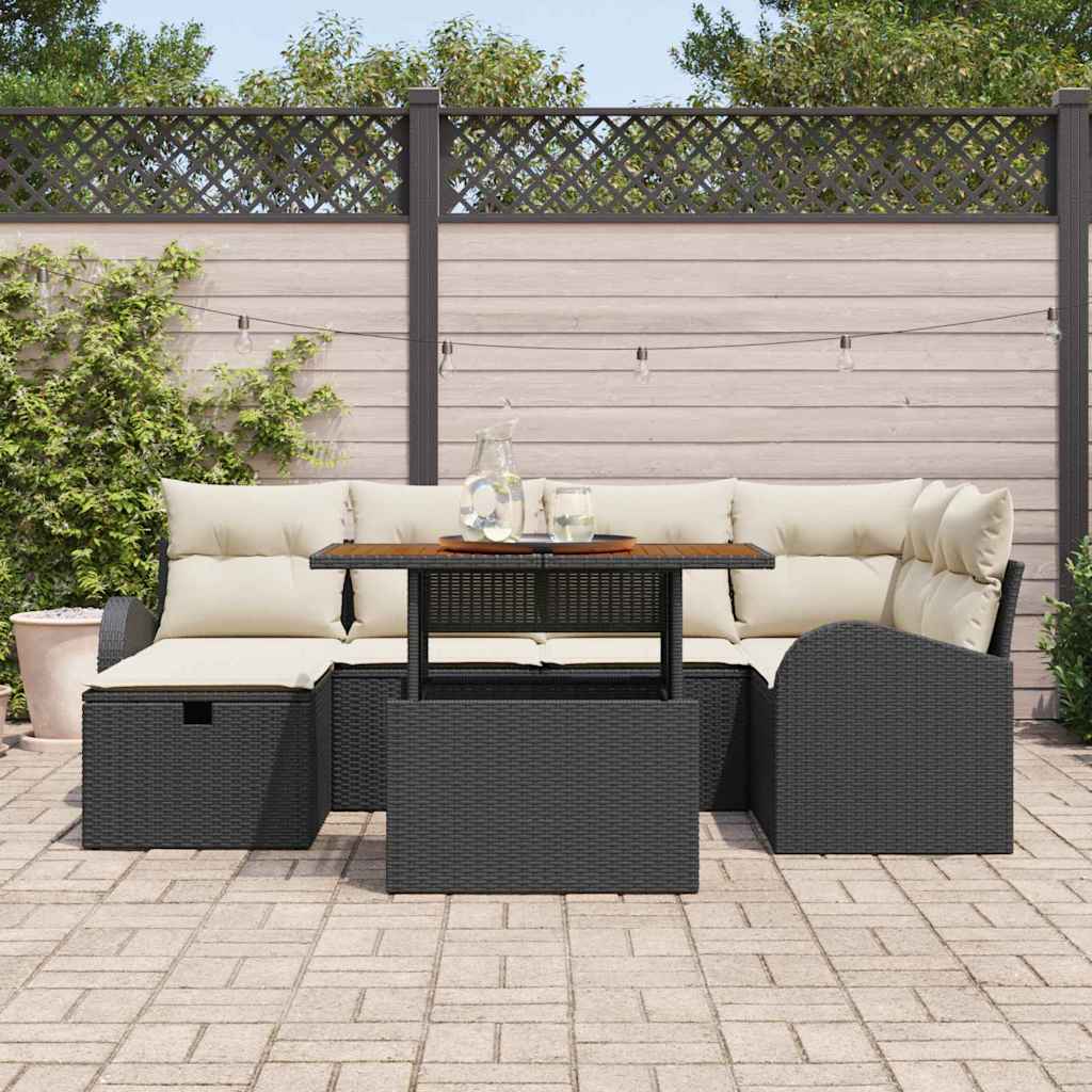 Set Divano da Giardino con cuscino 7 pcs Nero Poly Rattan - homemem39