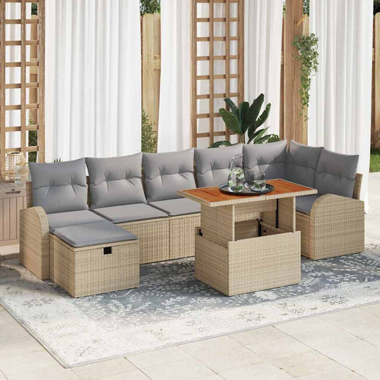 Set Divano da Giardino con cuscino 8 pcs Beige Poly Rattan - homemem39
