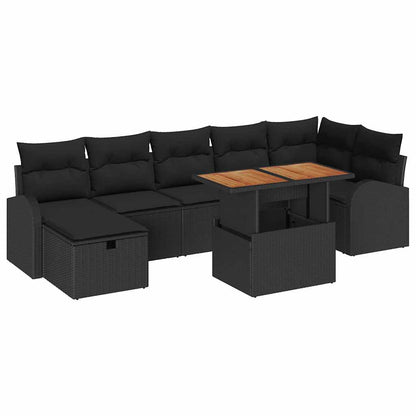 Set Divano da Giardino con cuscino 8 pcs Nero polyrattan | homemem39