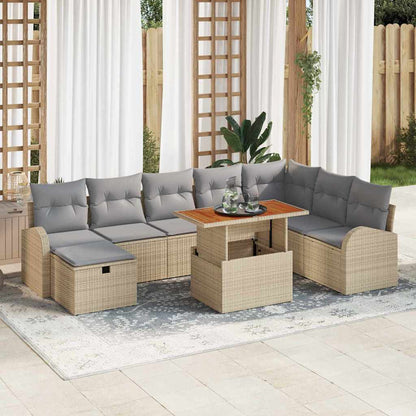 Set Divano da Giardino con cuscino 9 pcs Beige Poly Rattan - homemem39