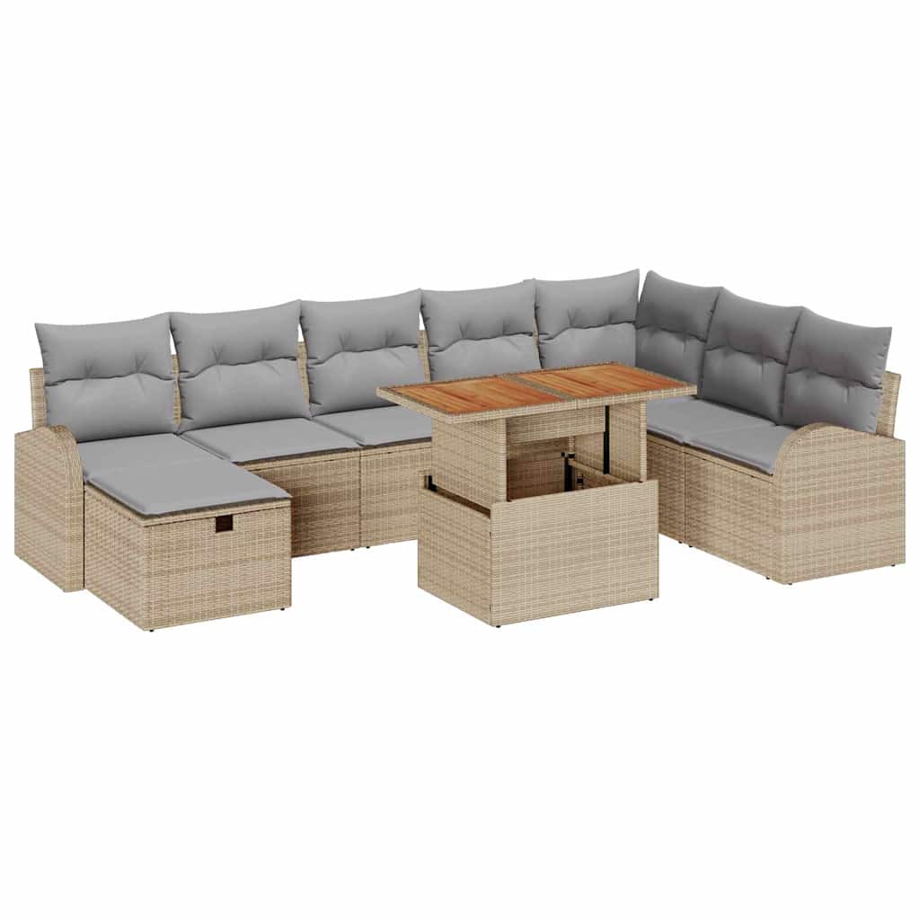 Set Divano da Giardino con cuscino 9 pcs Beige Poly Rattan - homemem39