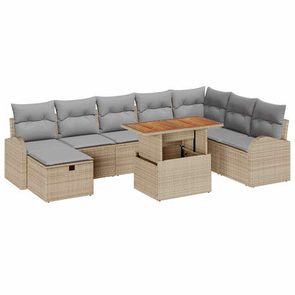 Set Divano da Giardino con cuscino 9 pcs Beige Poly Rattan - homemem39