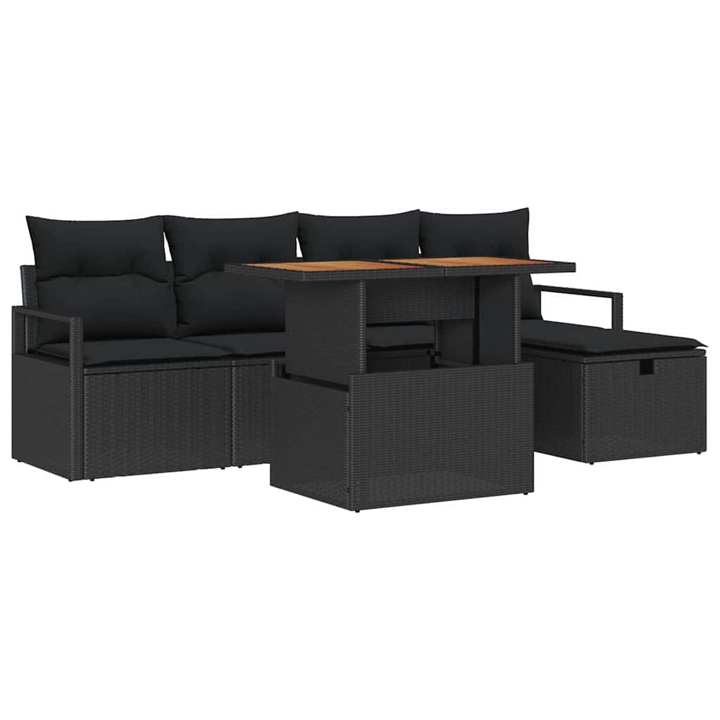 Set Divano da Giardino 6 pz Nero polyrattan | homemem39