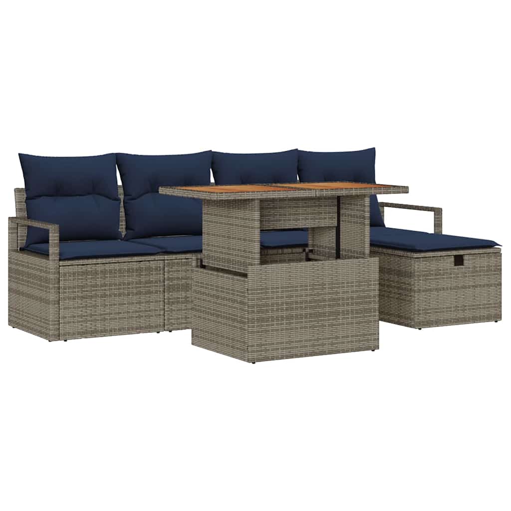 Set Divano da Giardino con cuscino 6 pcs Grigio polyrattan | homemem39