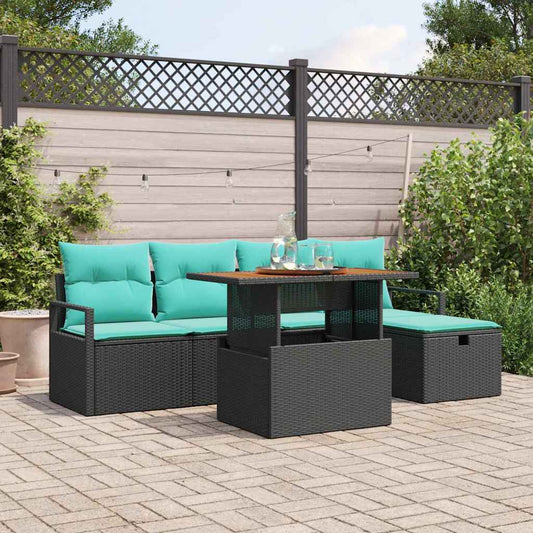 Set Divano da Giardino con cuscino 6 pcs Nero polyrattan