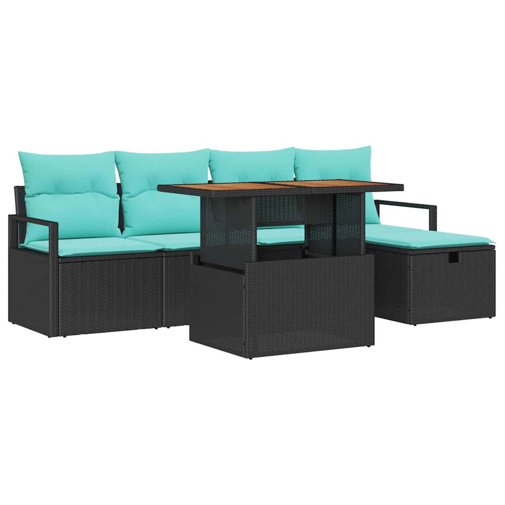 Set Divano da Giardino con cuscino 6 pcs Nero polyrattan | homemem39