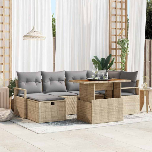 Set Divano da Giardino con cuscino 7 pcs Beige Poly Rattan - homemem39