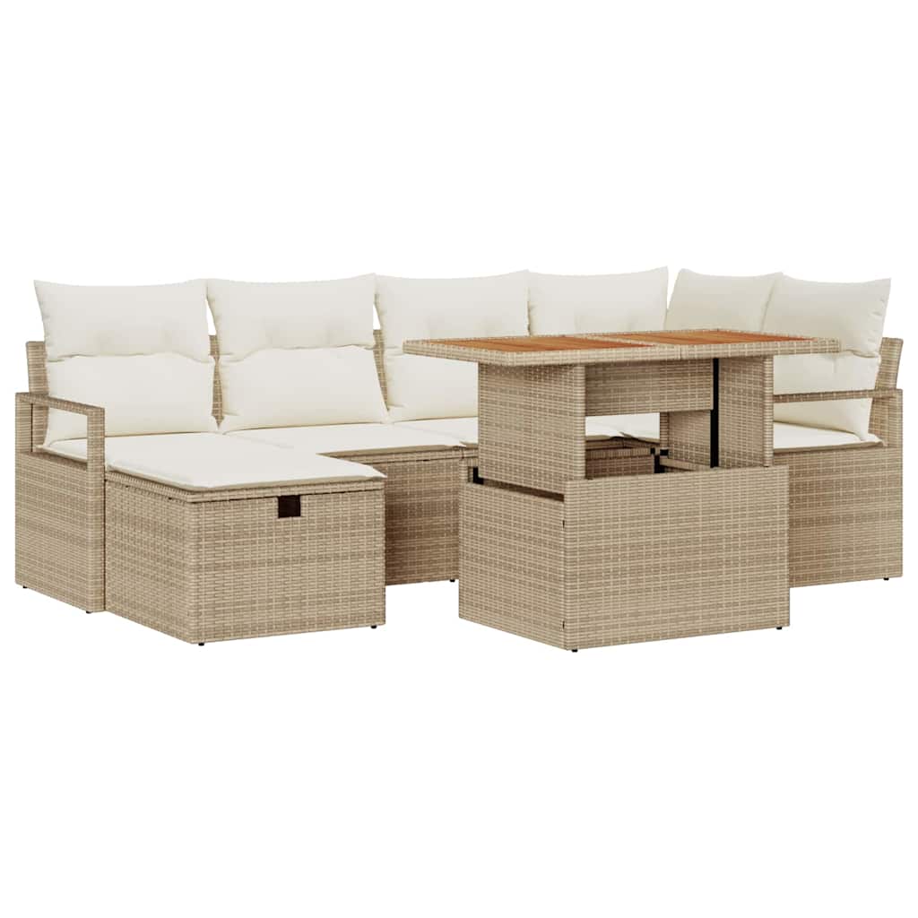 Set Divano da Giardino con cuscino 7 pcs Beige Poly Rattan - homemem39