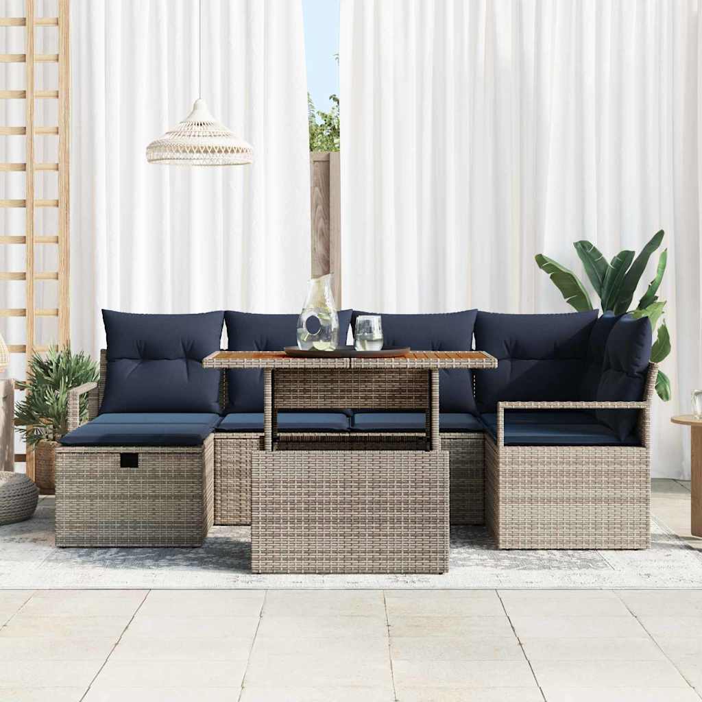 Set Divano da Giardino con cuscino 7 pcs Grigio polyrattan | homemem39