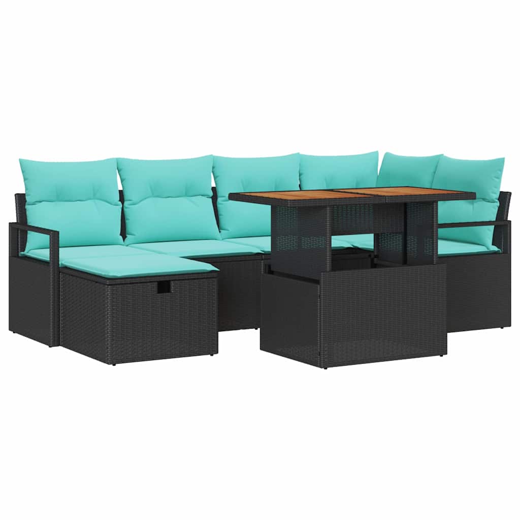 Set Divano da Giardino con cuscino 7 pcs Nero polyrattan | homemem39
