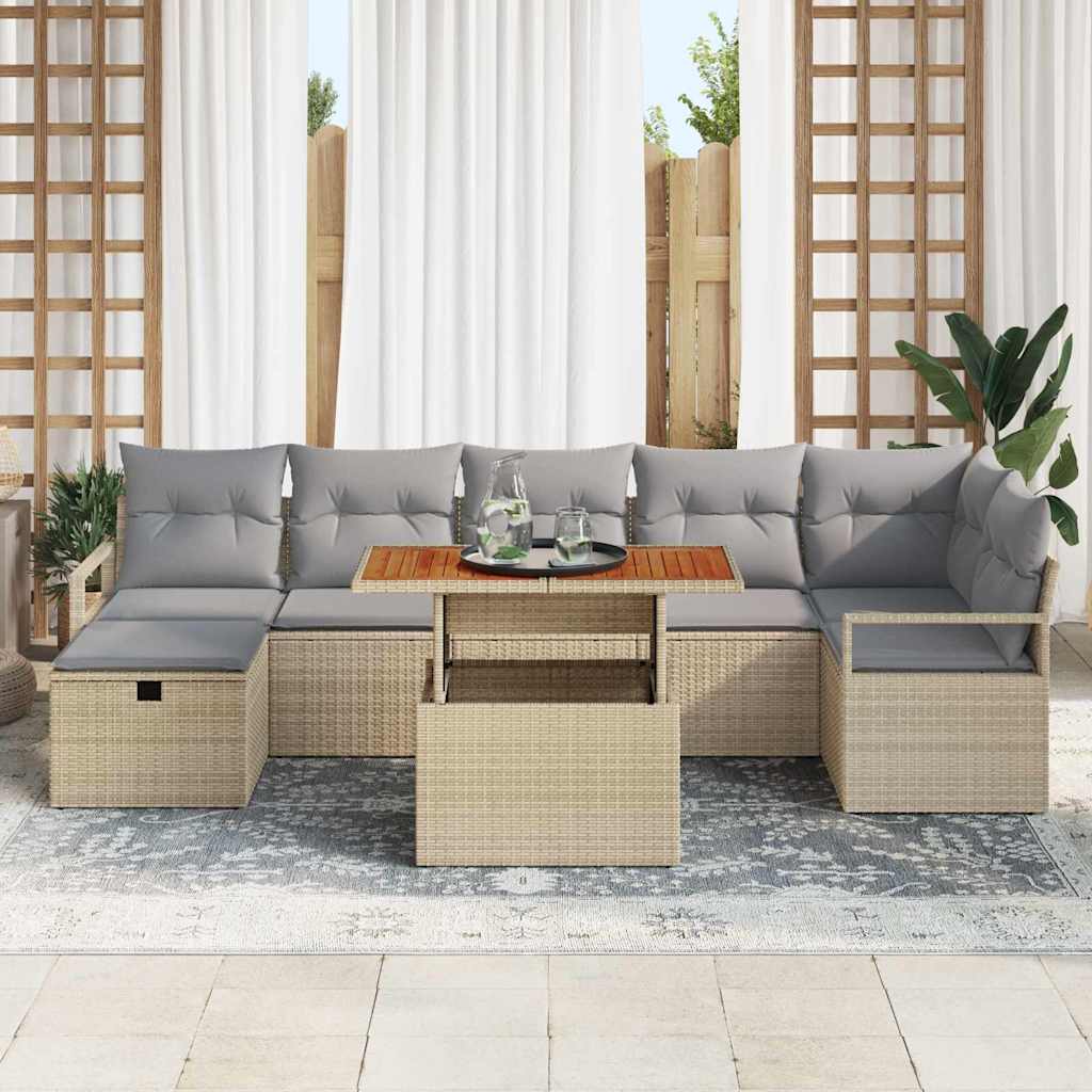 Set Divano da Giardino con cuscino 8 pcs Beige Poly Rattan - homemem39