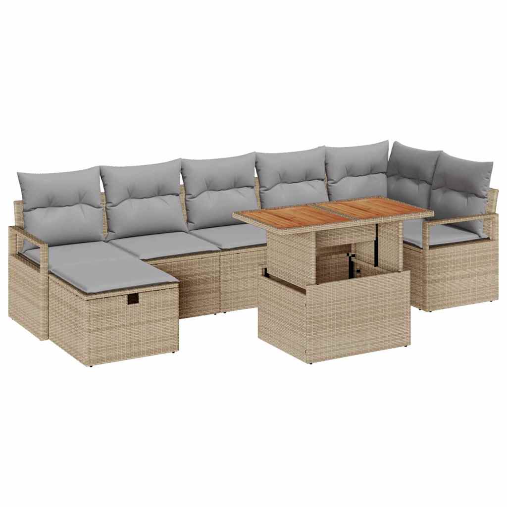 Set Divano da Giardino con cuscino 8 pcs Beige Poly Rattan - homemem39