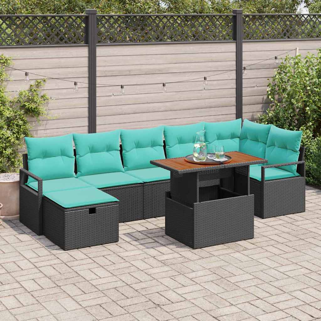 Set Divano da Giardino con cuscino 8 pcs Nero polyrattan